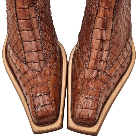 Exotic Fennix Italy Hornback Crocodile Ostrich Brown sz 9 Chelsea Dress Zip Boot - Picture 2 of 16